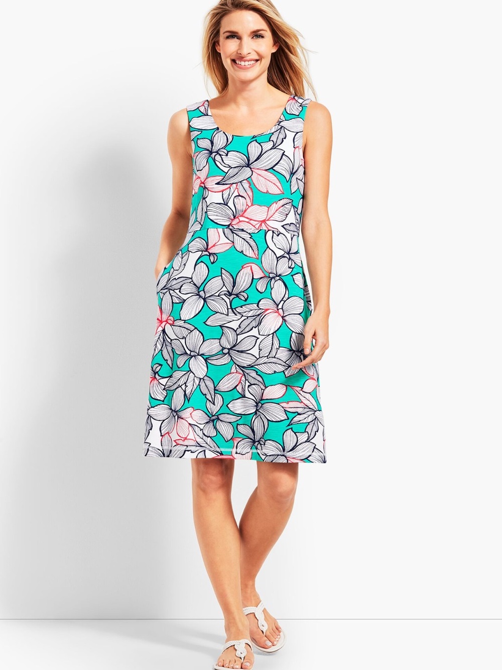 TALBOTS FLORAL SLUB CRISSCROSS-BACK DRESS SZ XS